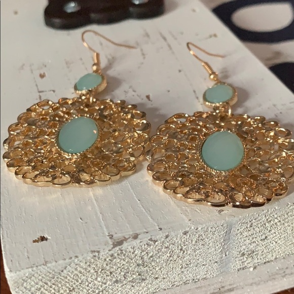 Jewelry - New gold coin with turquoise drop earrings